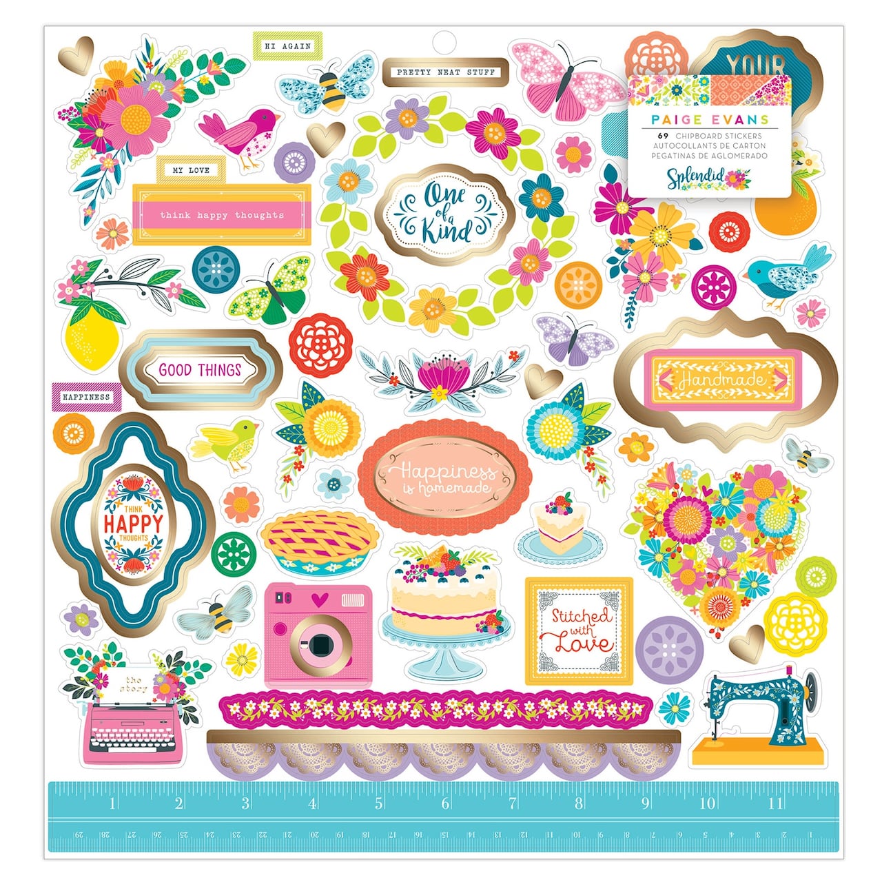 Paige Evans Splendid Icons & Phrase Chipboard Stickers